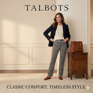 Talbots Slimming Straight Leg Stretch Corduroy Pants Wren Gray 14